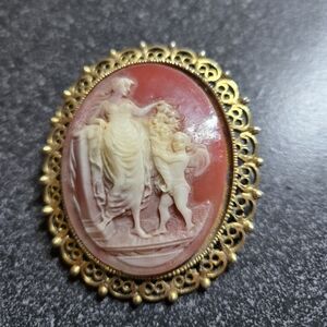 Vintage Cameo Brooch with Gold Detailing